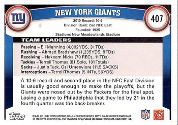 2011 Topps #407 New York Giants Back