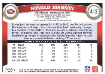 2011 Topps #412 Ronald Johnson Back