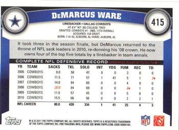 2011 Topps #415 DeMarcus Ware Back