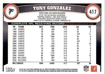 2011 Topps #417 Tony Gonzalez Back