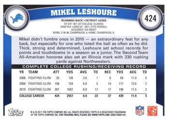 2011 Topps #424 Mikel Leshoure Back