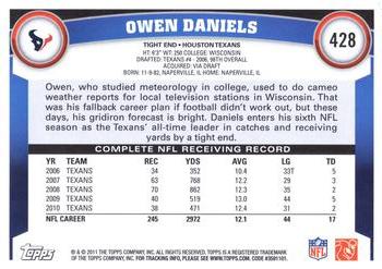 2011 Topps #428 Owen Daniels Back