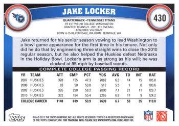 2011 Topps #430 Jake Locker Back
