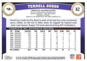 2011 Topps #62 Terrell Suggs Back