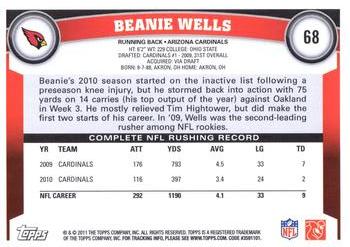 2011 Topps #68 Beanie Wells Back