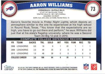 2011 Topps #73 Aaron Williams Back