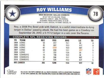 2011 Topps #78 Roy Williams Back