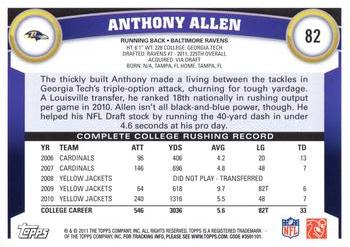 2011 Topps #82 Anthony Allen Back