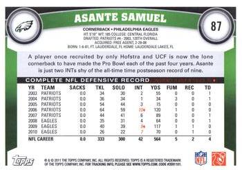 2011 Topps #87 Asante Samuel Back