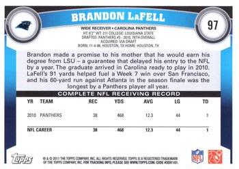 2011 Topps #97 Brandon LaFell Back