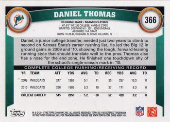 2011 Topps #366 Daniel Thomas Back