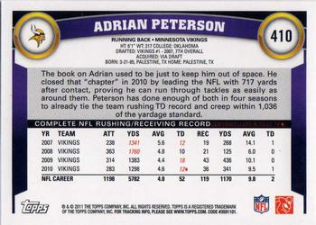 2011 Topps #410 Adrian Peterson Back