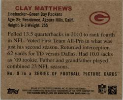 2011 Topps - 1950 Bowman #9 Clay Matthews Back
