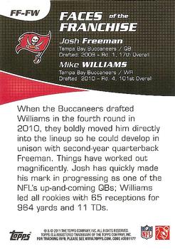 2011 Topps - Faces of the Franchise #FF-FW Josh Freeman / Mike Williams Back
