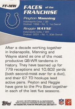 2011 Topps - Faces of the Franchise #FF-MW Peyton Manning / Reggie Wayne Back