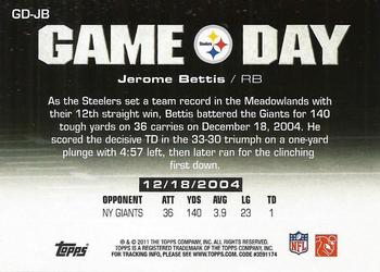 2011 Topps - Game Day #GD-JB Jerome Bettis Back
