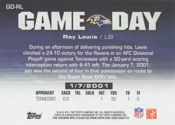2011 Topps - Game Day #GD-RL Ray Lewis Back