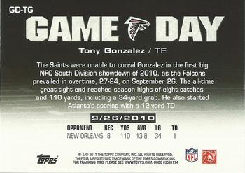 2011 Topps - Game Day #GD-TG Tony Gonzalez Back