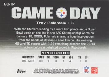 2011 Topps - Game Day #GD-TP Troy Polamalu Back