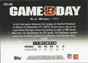 2011 Topps - Game Day #GD-AG A.J. Green Back