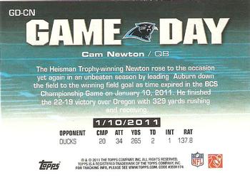 2011 Topps - Game Day #GD-CN Cam Newton Back