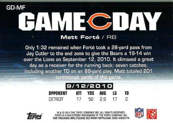 2011 Topps - Game Day #GD-MF Matt Forte Back