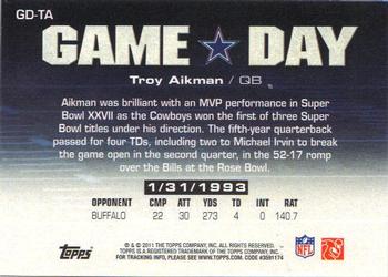 2011 Topps - Game Day #GD-TA Troy Aikman Back