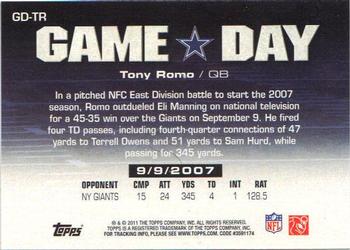2011 Topps - Game Day #GD-TR Tony Romo Back