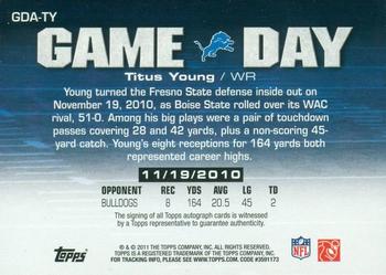 2011 Topps - Game Day Autographs #GDA-TY Titus Young Back
