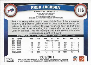 2011 Topps - Gold #116 Fred Jackson Back