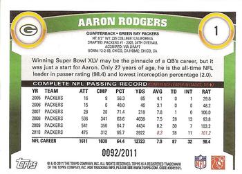 2011 Topps - Gold #1 Aaron Rodgers Back