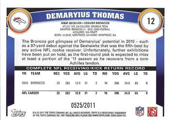 2011 Topps - Gold #12 Demaryius Thomas Back