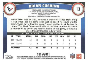 2011 Topps - Gold #13 Brian Cushing Back