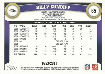 2011 Topps - Gold #65 Billy Cundiff Back