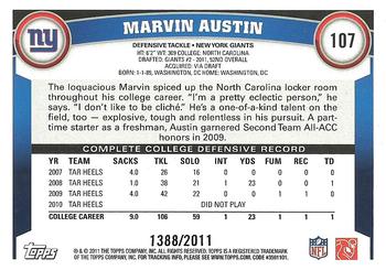 2011 Topps - Gold #107 Marvin Austin Back