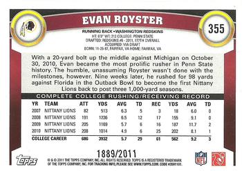 2011 Topps - Gold #355 Evan Royster Back