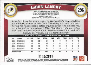 2011 Topps - Gold #296 LaRon Landry Back