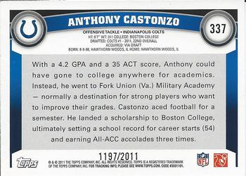 2011 Topps - Gold #337 Anthony Castonzo Back
