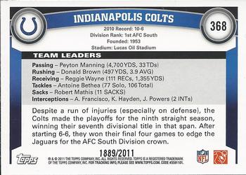 2011 Topps - Gold #368 Indianapolis Colts Back