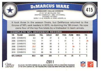 2011 Topps - Gold #415 DeMarcus Ware Back