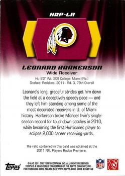 2011 Topps - Rookie Patch #HRP-LH Leonard Hankerson Back