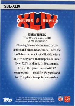 2011 Topps - Super Bowl Legends #SBL-XLIV Drew Brees Back