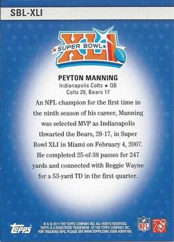 2011 Topps - Super Bowl Legends #SBL-XLI Peyton Manning Back