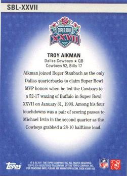 2011 Topps - Super Bowl Legends #SBL-XXVII Troy Aikman Back