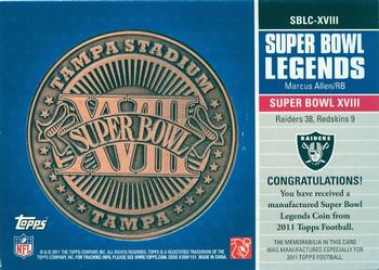 2011 Topps - Super Bowl Legends Coins Bronze #SBLC-XVIII Marcus Allen Back