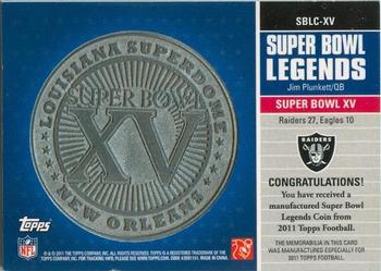 2011 Topps - Super Bowl Legends Coins Pewter #SBLC-XV Jim Plunkett Back