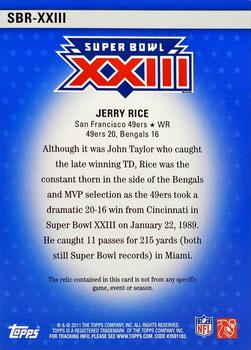 2011 Topps - Super Bowl Legends Jerseys #SBR-XXIII Jerry Rice Back
