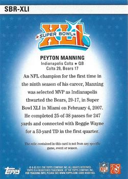 2011 Topps - Super Bowl Legends Jerseys #SBR-XLI Peyton Manning Back
