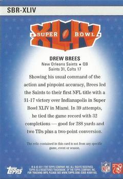 2011 Topps - Super Bowl Legends Jerseys #SBR-XLIV Drew Brees Back