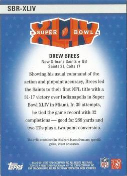 2011 Topps - Super Bowl Legends Jerseys Gold #SBR-XLIV Drew Brees Back